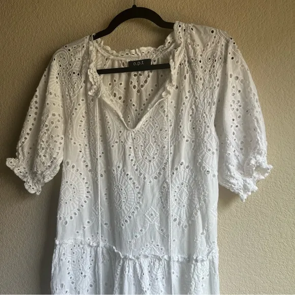 O.P.T. White Eyelet Tiered Summer Midi Dress 100% Cotton X-Small