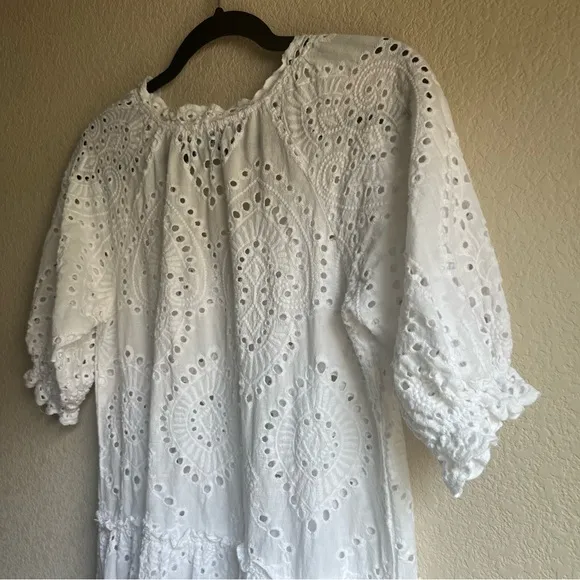 O.P.T. White Eyelet Tiered Summer Midi Dress 100% Cotton X-Small