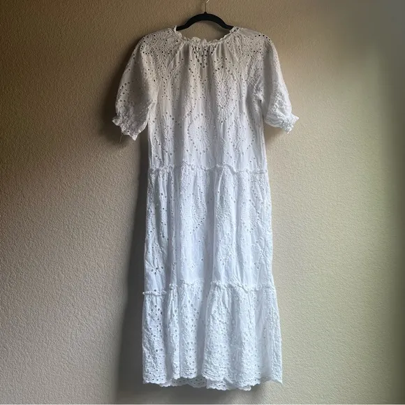 O.P.T. White Eyelet Tiered Summer Midi Dress 100% Cotton X-Small