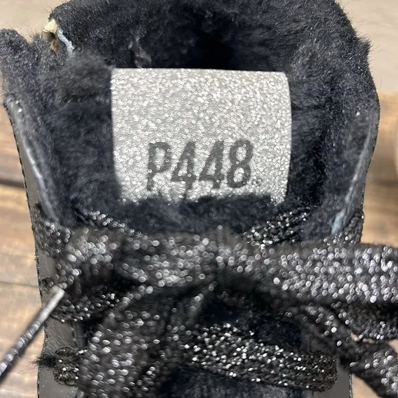 P448 Skate Boster Black Leopard Print Suede Fur Lined High Top Sneakers 40/9-9.5