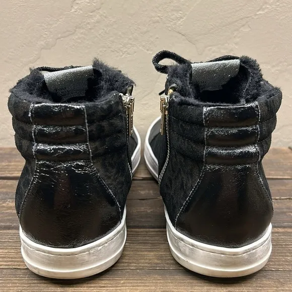 P448 Skate Boster Black Leopard Print Suede Fur Lined High Top Sneakers 40/9-9.5