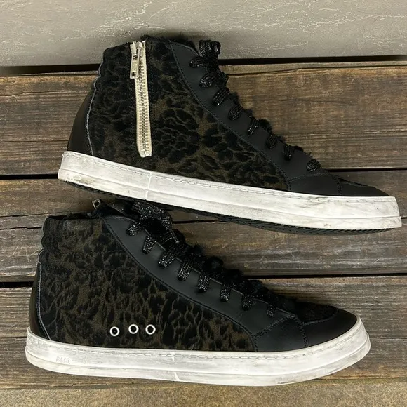 P448 Skate Boster Black Leopard Print Suede Fur Lined High Top Sneakers 40/9-9.5