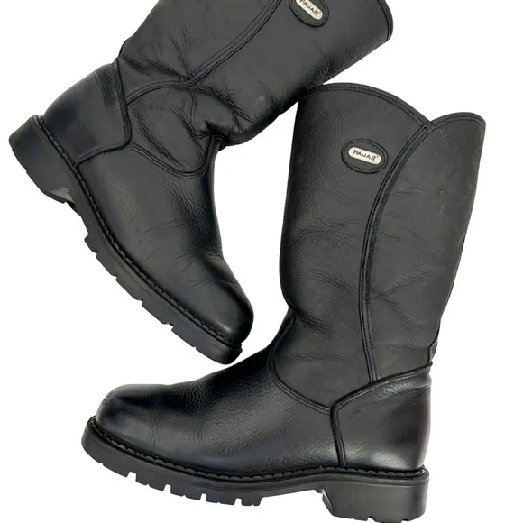 Pajar Boots - Canadian Women's vintage Chunky Black Leather &amp; Shearling Back Zip