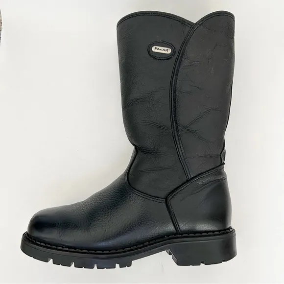 Pajar Boots - Canadian Women's vintage Chunky Black Leather &amp; Shearling Back Zip
