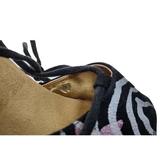 Paloma Barcelo Hand Painted Zebra Suede Espadrille Ankle Tie-Up Hemp Sandal Sz 9