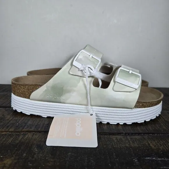 Papillio Arizona Platform Womens Size 8 39 Narrow Sandals Green Watercolor Vegan