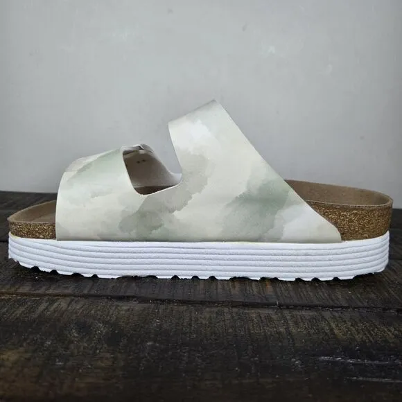 Papillio Arizona Platform Womens Size 8 39 Narrow Sandals Green Watercolor Vegan