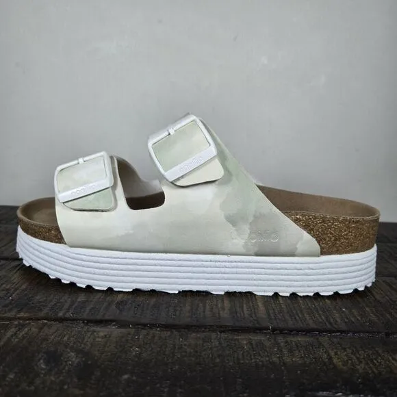 Papillio Arizona Platform Womens Size 8 39 Narrow Sandals Green Watercolor Vegan