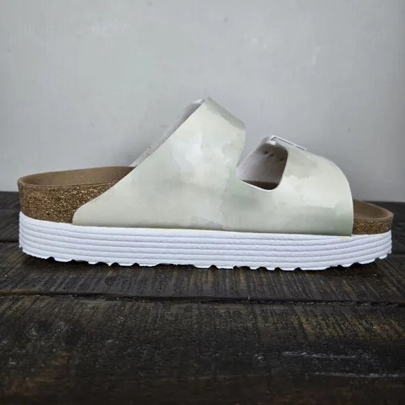 Papillio Arizona Platform Womens Size 8 39 Narrow Sandals Green Watercolor Vegan