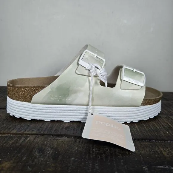 Papillio Arizona Platform Womens Size 8 39 Narrow Sandals Green Watercolor Vegan