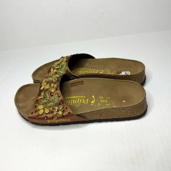 Papillio Birkenstock Embroidered Design Yellow Brown Sandals