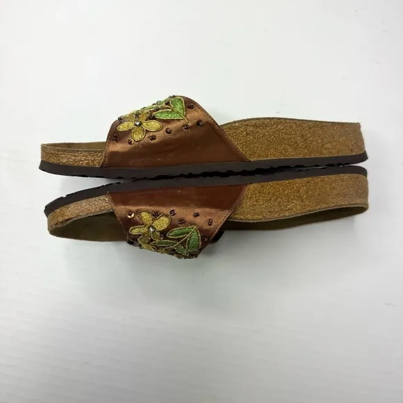 Papillio Birkenstock Embroidered Design Yellow Brown Sandals