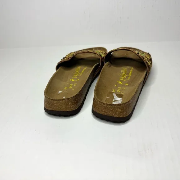 Papillio Birkenstock Embroidered Design Yellow Brown Sandals
