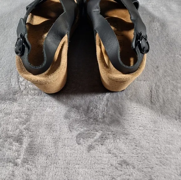 Papillio Birkenstock Samira Black Leather Wedge Sandals Women’s 38 US 7