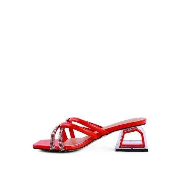 PARISIAN CUT OUT HEEL DIAMANTE SANDALS -black