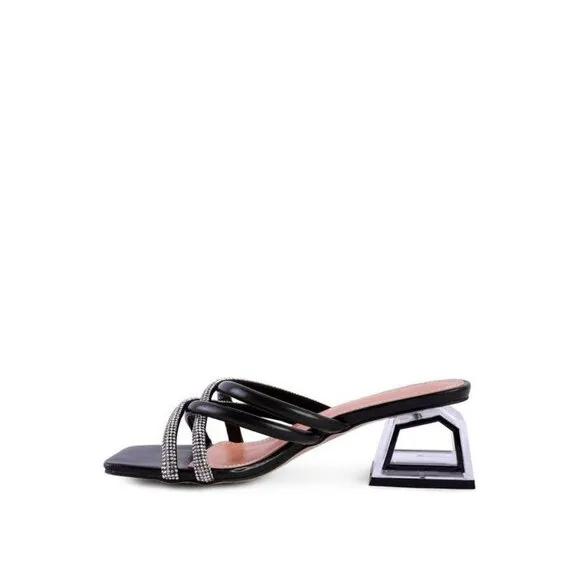 PARISIAN CUT OUT HEEL DIAMANTE SANDALS -black