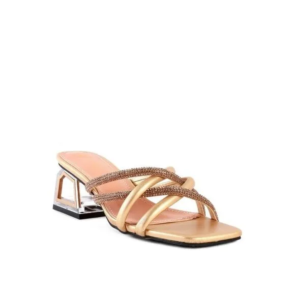 PARISIAN CUT OUT HEEL DIAMANTE SANDALS -black