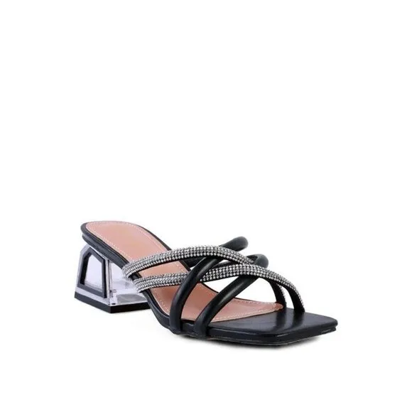 PARISIAN CUT OUT HEEL DIAMANTE SANDALS -black