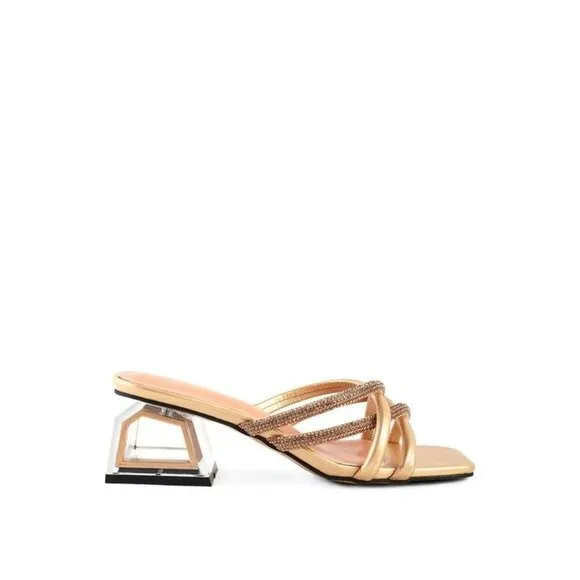 PARISIAN CUT OUT HEEL DIAMANTE SANDALS -black