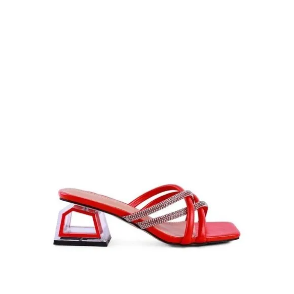 PARISIAN CUT OUT HEEL DIAMANTE SANDALS -black