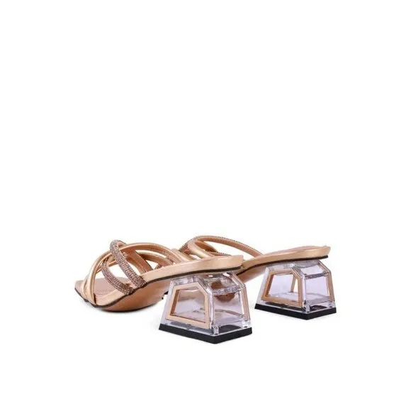 PARISIAN CUT OUT HEEL DIAMANTE SANDALS -black