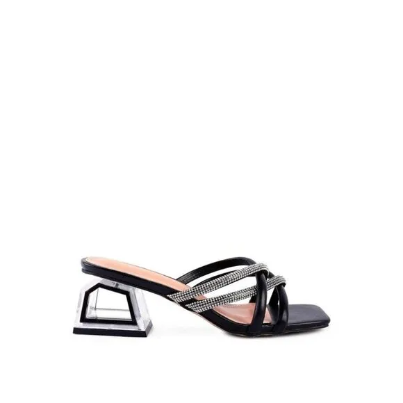 PARISIAN CUT OUT HEEL DIAMANTE SANDALS -black