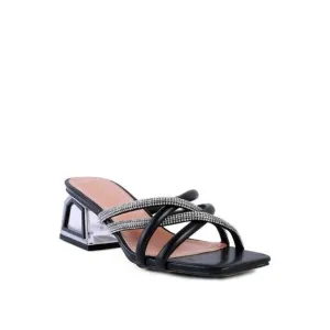PARISIAN CUT OUT HEEL DIAMANTE SANDALS -black