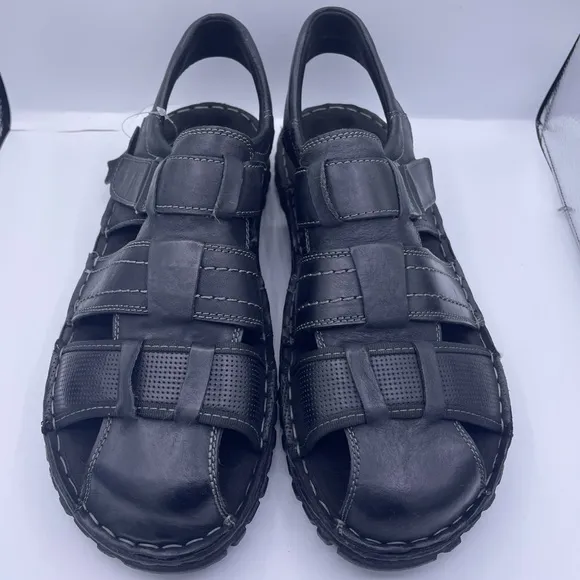 PARRAZO leather fisherman comfortable black sandals Size 10.5