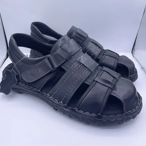 PARRAZO leather fisherman comfortable black sandals Size 10.5