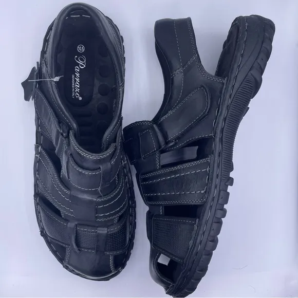 PARRAZO leather fisherman comfortable black sandals Size 10.5