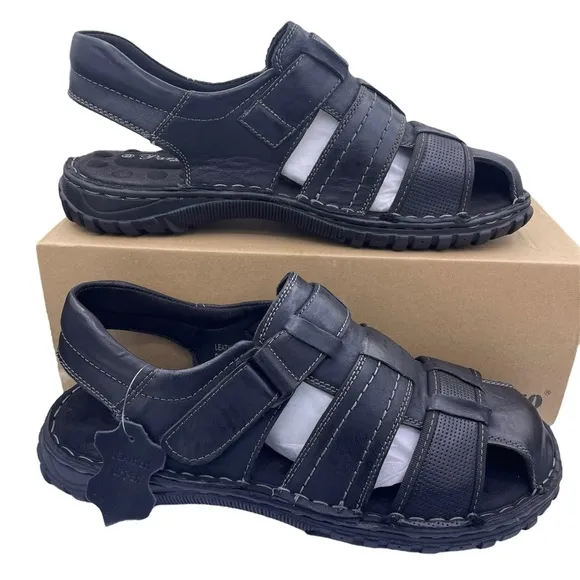 PARRAZO leather fisherman comfortable black sandals Size 10.5