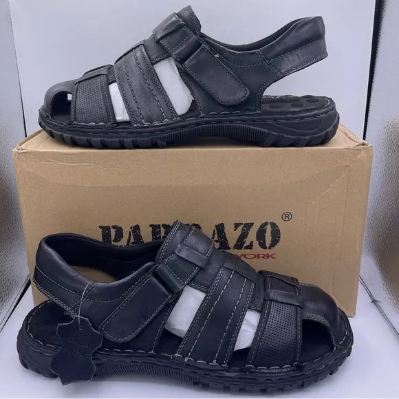 PARRAZO leather fisherman comfortable black sandals Size 10.5