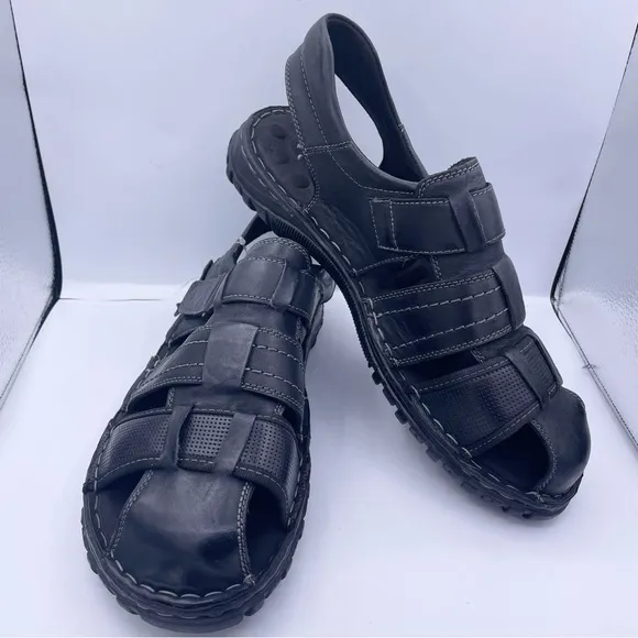 PARRAZO leather fisherman comfortable black sandals Size 10.5