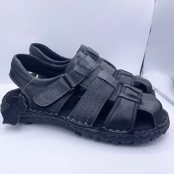 PARRAZO leather fisherman comfortable black sandals Size 10.5