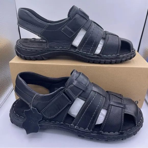PARRAZO leather fisherman comfortable black sandals Size 10.5