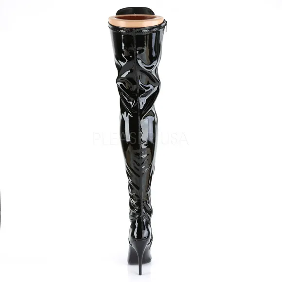 Patent Pointed Toe Lace Up Heel Thigh High Boots