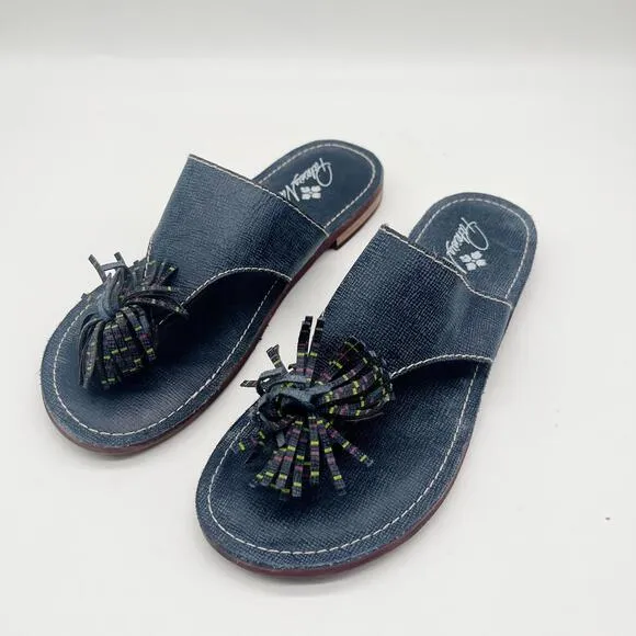 Patricia Nash Franca Tassel Leather Tooled Sandals Blue Size 6.5