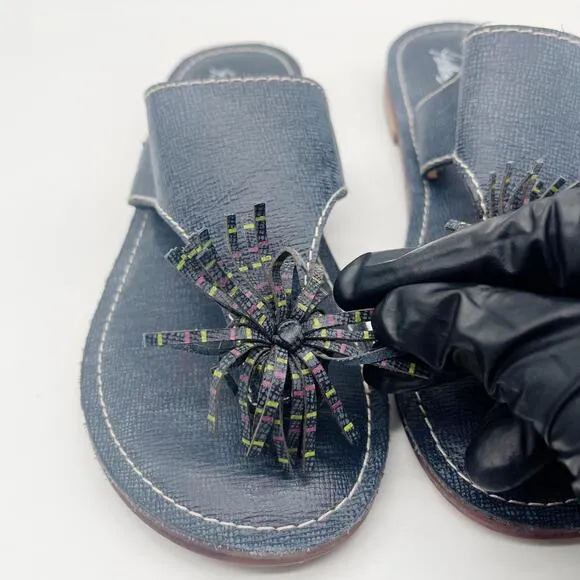 Patricia Nash Franca Tassel Leather Tooled Sandals Blue Size 6.5