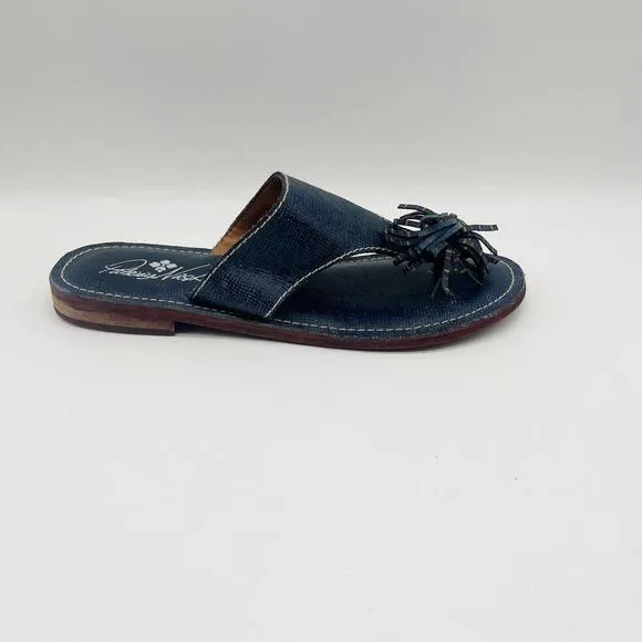 Patricia Nash Franca Tassel Leather Tooled Sandals Blue Size 6.5