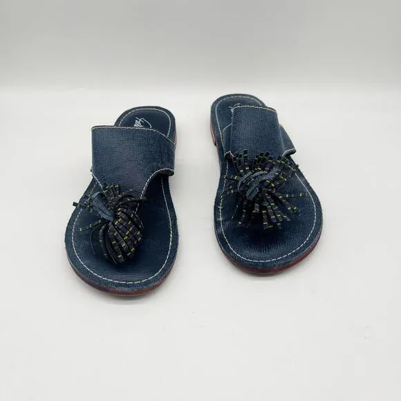 Patricia Nash Franca Tassel Leather Tooled Sandals Blue Size 6.5