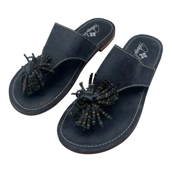 Patricia Nash Franca Tassel Leather Tooled Sandals Blue Size 6.5