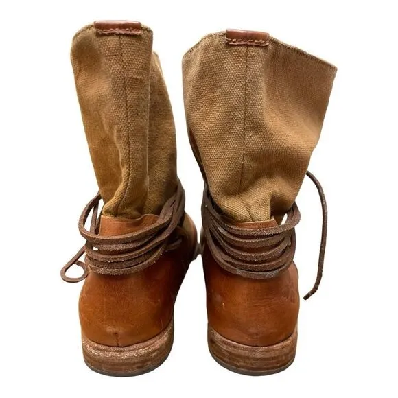 PATRICIA NASH Leather &amp; Canvas Sabina Motorcycle Boots Sz 9 Classic Contemporary