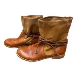 PATRICIA NASH Leather &amp; Canvas Sabina Motorcycle Boots Sz 9 Classic Contemporary