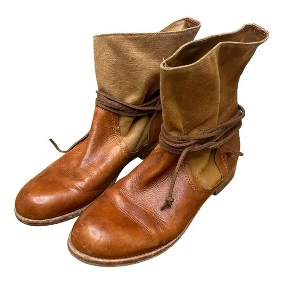 PATRICIA NASH Leather &amp; Canvas Sabina Motorcycle Boots Sz 9 Classic Contemporary
