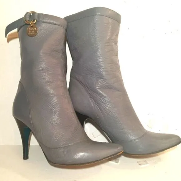 Patrizia Pepe Firenze Gray Italian Leather 4&quot; Heel Luxury Boots sz 37