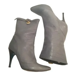 Patrizia Pepe Firenze Gray Italian Leather 4&quot; Heel Luxury Boots sz 37