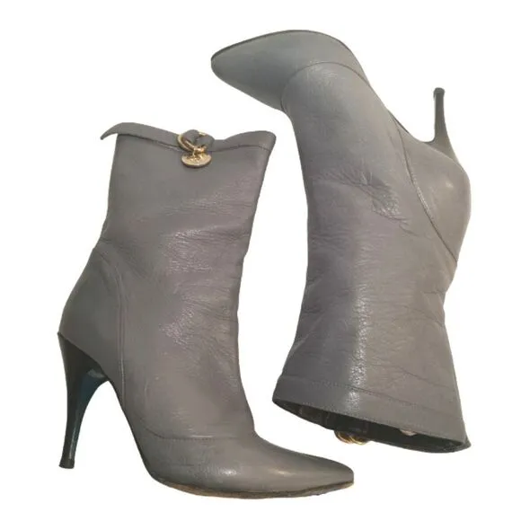 Patrizia Pepe Firenze Gray Italian Leather 4&quot; Heel Luxury Boots sz 37