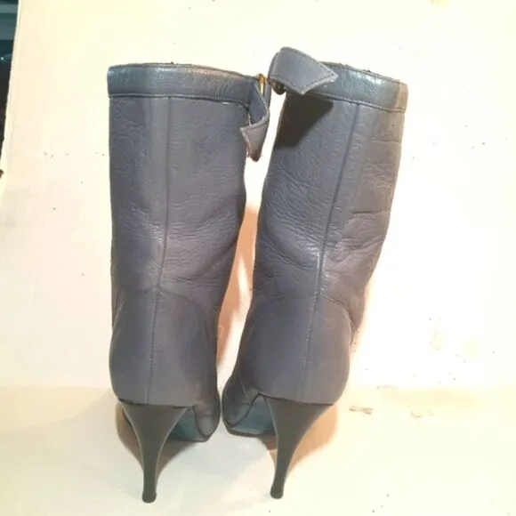 Patrizia Pepe Firenze Gray Italian Leather 4&quot; Heel Luxury Boots sz 37