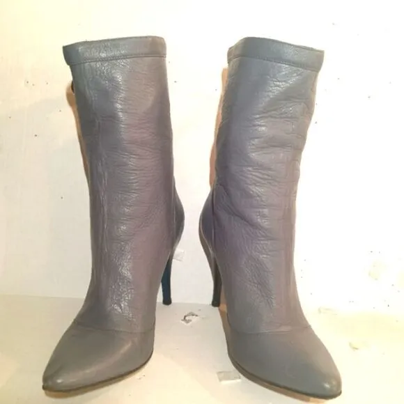 Patrizia Pepe Firenze Gray Italian Leather 4&quot; Heel Luxury Boots sz 37
