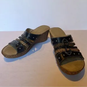 Patrizia Sandals by Spring Step Size 8.5/39 Black/Tan Braided Slip On Wedge